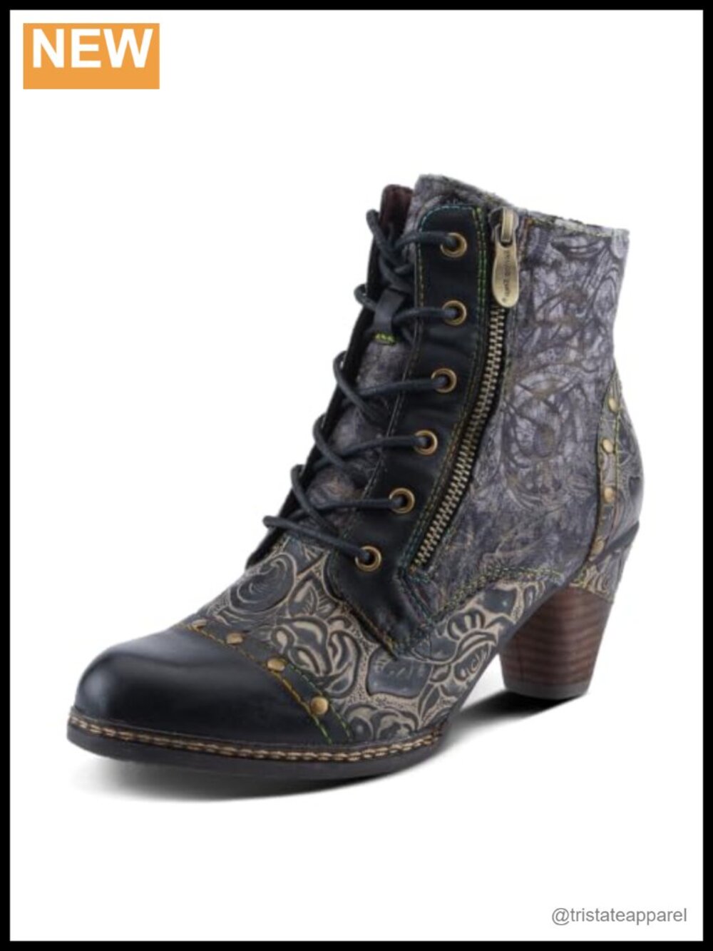 Women's Velvet Ankle Booties Stacked Heel Lace-Up Side Zip Floral
